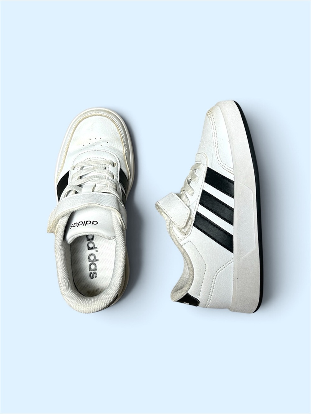 Adidas Kids Black Stripes White Sneakers Size 11K